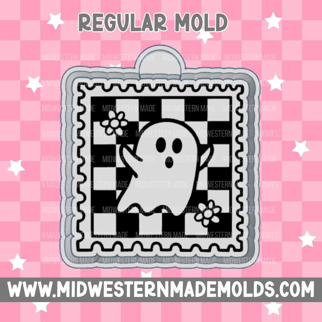 Cute Ghost Checkered Stamp Freshie Mold