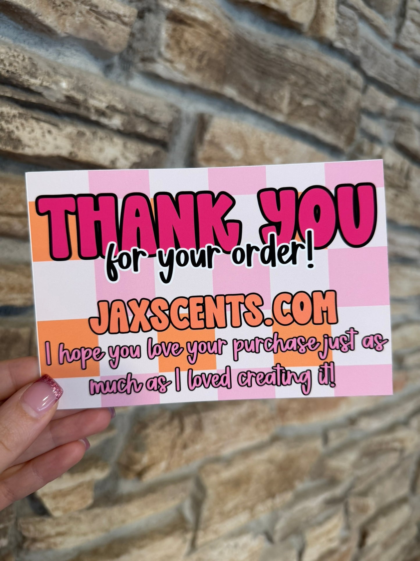 Pink/Orange Checkered (Pink Text) Custom Thank You Cards
