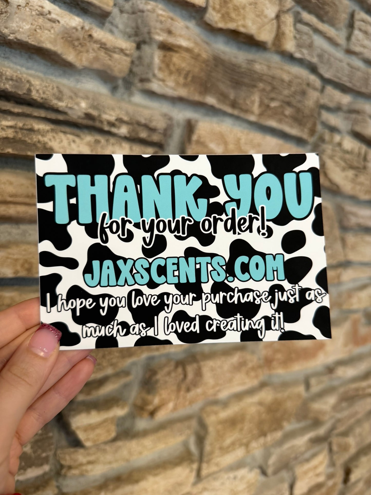 Teal Cow Print Custom Thank You Cards