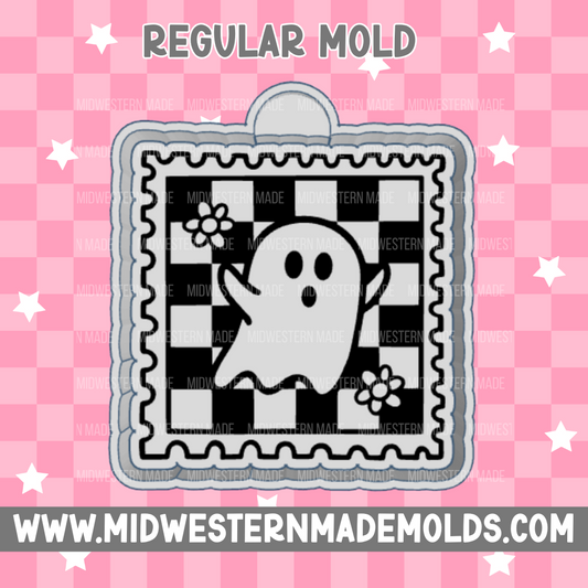 Cute Ghost Checkered Stamp Freshie Mold