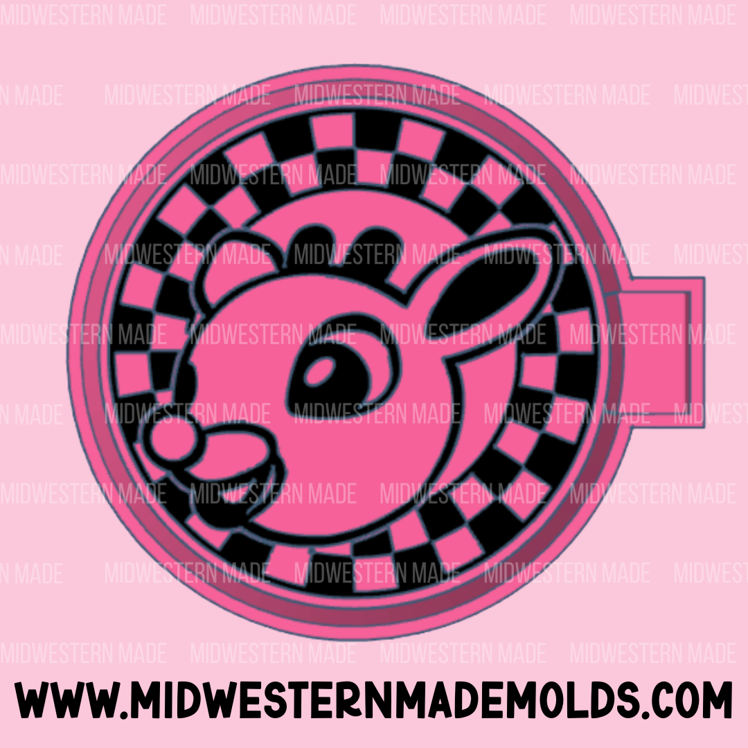 Reindeer Checkered Circle Freshie Mold