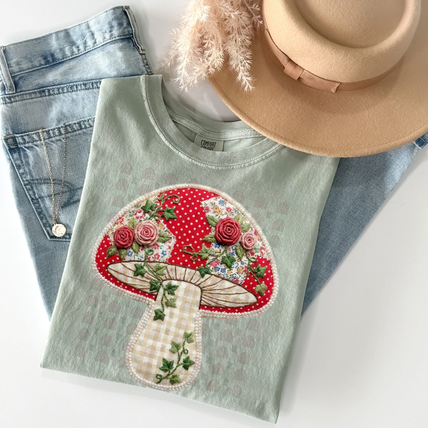 Faux Applique Mushroom Graphic Tee