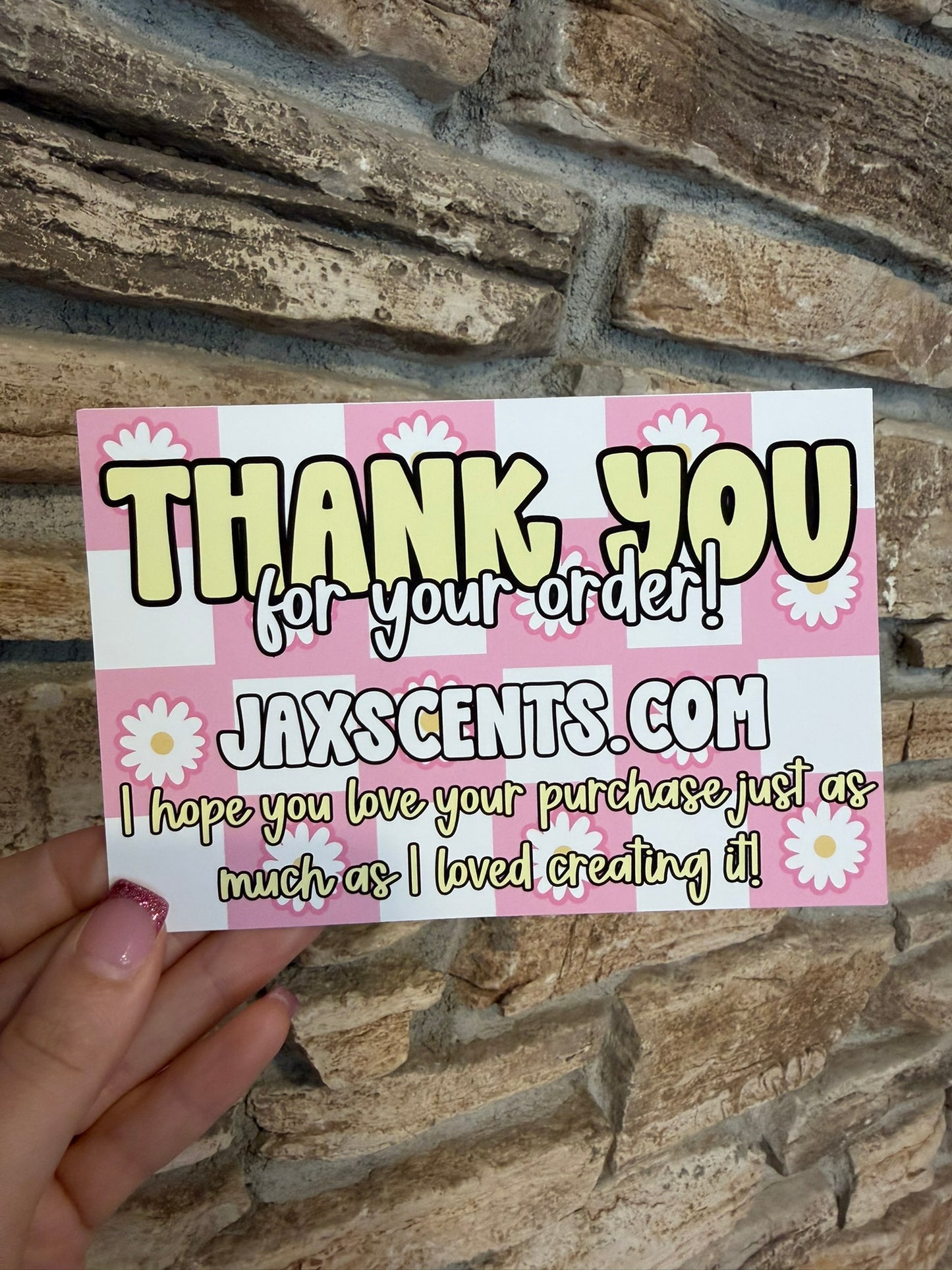 Pink Checkered Daisies Custom Thank You Cards